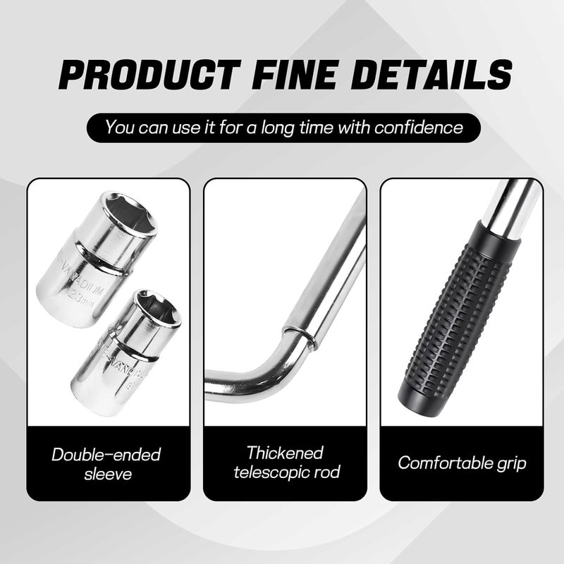 Hbxdeco Telescoping Lug Wrench, Extendable 4 Way Lug Wheel Wrench, Wheel Nut Remover Set with 17/19mm and 21/23mm Sockets, Universal Tire Repair Tool Kit for Cars Trucks SUVs - Image 3